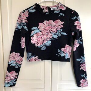 Elizabeth And James Floral Crop Top Long Sleeve Zipper Back Women Size S